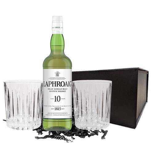 Laphroaig 10 Year Old Single Malt Whisky And Nouveau Tumblers Gift Set